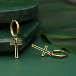 Boucles d'oreilles créoles plaquées croix gothique pour femmes, en acier inoxydable