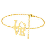 Bracelets en acier inoxydable avec pendentif silhouette de chat, lettres d'amour