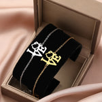 Bracelets en acier inoxydable avec pendentif silhouette de chat, lettres d'amour